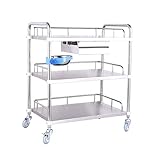 LOYOO Medizinischer Edelstahl-Trolley, 3-lagig, abnehmbarer medizinischer Laborwagen, Klinik, Schönheitssalon, Rollwagen, leise Räder mit Bremsen, 60 x 50 x 84 cm (ohne Schublade), 1 Schublade