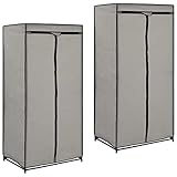 vidaXL 2X Kleiderschrank mit Reißverschlüssen Faltschrank Stoffschrank Campingschrank Garderobe Schrank Regal Garderobenschrank Grau 75x50x160cm