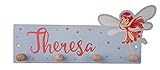 Personalisierte Kindergarderobe 'Zauberfee' aus Birkenholz mit Wunschnamen, Garderobe für Kinder mit Namen, Motiv Zauberfee, Fee, Elfe, Maße ca. 35 x 15 cm