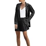 Générique Damen Frühling Und Herbst Einfache Mode Casual Shorts Set Kleine Langarm Zweiteilige Set Lange Mantel Braun, Schwarz, XL