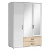 IVAR Kleiderschrank mit Spiegeln und Schubladen - Vielseitiger Drehtürenschrank 3-türig in Weiß, Eiche Sonoma Optik - 125 x 190 x 51 cm (B/H/T)