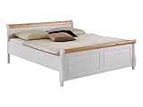 möbelando Bett Einzelbett Doppelbett Ehebett Massivholzbett Jugendbett Silvana I 180 x 200 cm weiß/antik