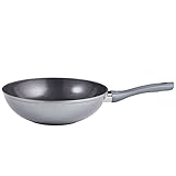 KHG Wok Pfanne 28 cm Ø aus Aluminium-Guss in Grau | traditionelles Kochgeschirr Wok induktionsgeeignet | gesundheitsbewusstes Kochen mit Antihaftbeschichtung