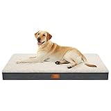 WAVVE orthopädisches Hundebett- 112x81x7.6cm ,Hundematte flauschig Hundekissen waschbar Hundematratze,Grau/Creme für große Hunde