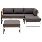 OUTLIV. Floris Loungeecke 3-TLG. aus Stahl und Akazie in Schwarz/Grau, modernes Design für Ihren Outdoor-Bereich