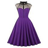 Damen-Midikleid im Vintage-Stil, voll schwingender Rock, durchsichtiges Netz, Spleiß, Flatterärmel, hoher Ausschnitt Gothic-Kleidung Für Frauen Kleider Lila