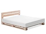PALETTI Palettenbett inklusive Kopfteil Massivholzbett Holzbett Bett aus Paletten mit 11 Leisten, Palettenmöbel Made in Germany, 90 x 200 cm, Fichte Natur