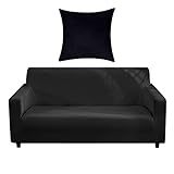 NAKIHOUSE Sofa Überwürfe Sofabezug mit einem Kissenbezug, Stretch elastische Sofahusse Sofa Abdeckung in Schwarz Farbe für 1/2/3/4 Sitzer（L-förmiges Ecksofa erfordert Zwei）
