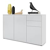 Vladon Sideboard Ben V3, Kommode mit 3 Türen und 2 Schubladen, Weiß matt/Weiß matt (117 x 74 x 36 cm)