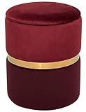 Suhu Hocker Samt Schminktisch Pouf Hocker mit Stauraum Sitzhocker Sofa Puff Couch Hocker Samtstoff Fußbank Rund Gold Couchtisch Polsterhocker aus Metall Rot