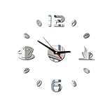 Sayla Rahmenlose 3D DIY Wanduhr XXL Stumm Spiegel Aufkleber Home Office Schule Dekoration - Moderne Mute DIY große Wanduhr 3D Aufkleber Home Office Decor Geschenk (Silber)