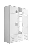 Rauch Möbel Kemi Schrank Drehtürenschrank Kleiderschrank in Weiß mit Spiegel und 6 Schubladen 6-türig, inklusive Zubehörpaket Basic 1 Kleiderstange, 3 Einlegeböden BxHxT 136 x 194 x 53 cm