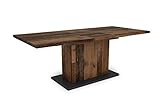 byLIVING Esszimmertisch ATHEN / in Old-Wood / großer Auszugstisch 160 cm bis 200 cm / Säulentisch mit Ausziehfunktion / Tisch mit Synchronauszug und Einlegeplatte / 160-200 x 90, H 75 cm