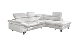 Mivano Ecksofa Driver in modernem Design / Ledersofa in L-Form mit Ottomane rechts / Inkl. verstellbare Kopfstützen / 266 x 73 x 214 / Kunstleder weiß