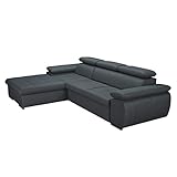 Stefan Ecksofa in Anthrazit inkl. Ottomane Links, mit großer Sitzfläche und Kopfstütze, hochwertige Polsterung, gemütliches Sofa in modernem Design