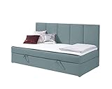 Stylefy Boxspringbett Eliza 70x200 cm inkl.Topper Strukturstoff Inari Pastellblau Bonellfederkern H3 mit Bettkasten