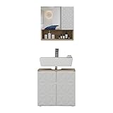 Vicco Badmöbel-Set Badezimmer-Möbel Bad-Schrank Edge modern Badezimmerschrank Waschbeckenunterschrank Spiegelschrank Hochschrank Badezimmerkommode (Eiche-Weiß, Set 1)