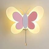 ANKBOY Kinder Wandlampe Schlafzimmer mit Zugschalter, 16W LED Wandleuchte Kinderzimmer Dimmbar mit 3 Farbtemperatur Mädchenzimmer Deko Schmetterling Lampe, Rosa Weiß