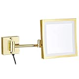 LED 8-Zoll-Schminkspiegel mit Messingvergrößerung, an der Wand montierter Badezimmer-Rasierspiegel, 360-Grad-Drehung und ausziehbarer Spiegel mit Stecker (Color : Gold, Size : 5X)