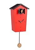 KOOKOO Birdhouse rot, Moderne Design Kuckucksuhr mit 12 heimischen Vogelstimmen oder Kuckuck, Aufnahmen aus der Natur