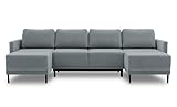 BETTSO -Ecksofa mit Schlaffunktion mit Bettkasten Sofa Couch U-Form Polstergarnitur Wohnlandschaft Polstersofa (290x157x90cm) Layla U Hellgrau