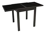 DEGAMO Balkontisch Ausziehtisch aus Aluminium grau, Tischplatte Glas schwarz 65x65cm, ausziehbar auf 130cm, Höhe 75cm, Outdoor