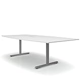 Weber Büro Easy Konferenztisch Bootsform 240x120 cm Weiß mit Elektrifizierung Besprechungstisch Tisch, Gestellfarbe:Silber