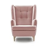 Traumnacht bequemer und moderner Ohrensessel, Polstersessel, Relaxsessel Vincent mit Holzfüßen in rose, produziert nach deutschem Qualitätsstandard