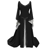 Eauptffy Günstige Abendkleider Lang Damen Mittelalterliches Kleid Mit Langen Ärmeln Für Frauen Cosplay Bodenkleid V Ausschnitt Kleid Mittelalterliche Halskette Partykleider Damen Maid Dress Niedliche