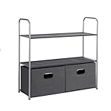 Amazon Basics Schrank-Organisationssystem mit Drei Regalböden aus Stoff und zwei Zusammenschiebbaren Oben Offenen Behältern, 32.7' x 12.2' x 31', Grau