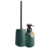 KADAX Badezimmer Zubehör, Badezimmer Set aus Keramik, Badezimmerbecher, Seifenspender, WC-Bürste, Badezimmer-Zubehör-Set, Badausstattung Set (Grün-Seifenspender&WC-Bürste, 2)