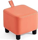 Leder-Fußstütze mit Griff, niedlicher Kleiner einfarbiger Fußhocker, moderner Couchhocker-Würfel für Wohnzimmer, Schlafzimmer (Color : Orange, Size : 11x11x10inch)