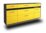 Lqliving Kommode Sideboard Manchester, Korpus in anthrazit matt, Front im trendigem Gelb (180x77x35cm), inkl. Metall Griffen, Wandmontage, Made in Germany