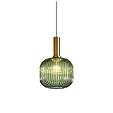 HJXDtech Industrial Vintage Medium Pendelleuchte Moderner Retro-Stil Drop Deckenleuchte Hängelampe Grünes Glas Lampenschirm mit poliertem Messing Lampenfassung