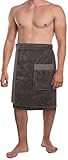Sansibar Herren Saunakilt Saunasarong S-XXL mit Klettverschluss, Gummizug und Tasche mit gesticktem Säbel Logo 100% Baumwolle Anthrazit