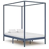 Winntii Himmelbett-Gestell Grau Massivholz Kiefer 120 x 200 cm