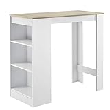 [en.casa] Bartisch mit integrierter Hausbar Esstisch 110 x 50 x 103 cm Tresentisch mit 3 Ablageflächen Stehtisch Bartheke mit 3 Fächern Küchentheke Tresen Weiß/Eiche-Optik