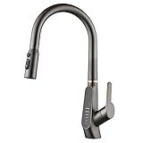 Küchenspüle-Wasserhahn Mit LED-Digitalanzeige, Messing-Küchenarmatur Mit Herunterziehbarer Brause Und 3 Modi, Einhand-Spültischarmatur Für Heißes Und Kaltes Wasser,Grau
