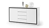 Möbel Akut Sideboard Durban weiß matt lackiert Frontrahmen Beton Dekor Schrank Vier Schubkästen