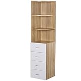 HOMCOM Bücherregal Ecke, Standregal , Wohnzimmerregal, Eckbücherregal, Spanplatte, Natur+Weiß, 40 × 40 × 170 cm