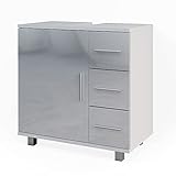 Vicco Waschtischunterschrank Waschbeckenunterschrank Badschrank Elias Weiß Hochglanz modern 60x61cm Badezimmer Schrank Badmöbel Schranktür Schrankschublade Aufbewahrung