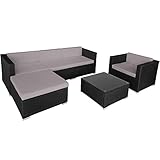 TecTake hochwertiges Polyrattan Lounge Set, Luxus Outdoor Gartenmöbel inkl. Sitz- und Rückenkissen, Balkon Möbel/Rattan Gartenmöbel Set mit Sofa, Sessel und Tisch - schwarz/grau