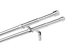 Dekobase Ausziehbare 2 lauf Gardinenstange, 2 läufig, Stilgarnitur komplett Set zum sofortigen Montieren, 16/19 mm Ø, Edelstahl Andrax, 200-350 cm