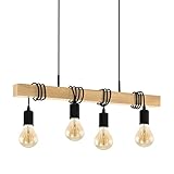 EGLO Pendelleuchte Townshend Holz Vintage, Hängelampe Esszimmer, Hängeleuchte 4-flammig, rustikale Retro Lampe im Industrial Design mit E27 Fassung, Pendellampe schwarz, braun