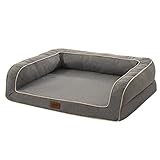 EMME Orthopädische Hundebetten, Deluxe-Haustier-Couchbett mit Eierschaum-Matratze und abnehmbarem, waschbarem Fleece-Bezug für große Hunde für alle Jahreszeiten (grau, groß)