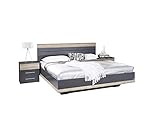 Rauch Möbel Tarragona Bett Futonbett inkluisve 2 Nachttische in Grau Metallic und Eiche Sanremo hell Liegefläche 180x200 cm Gesamtmaße Bett inklusive Nachttische: BxHxT 289 x 102 x 207 cm