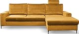 WFL GROUP Ecksofa Schlafsofa mit Bettkasten - Gelb Sofa Couch Ecksofa mit Schlaffunktion Bettfunktion L-Form mit Ottomane - Rechts - Senf