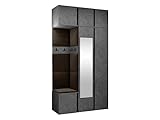 Mirjan24 Garderoben-Set Monati XXVIII, 2-türig Kleiderschrank mit Spiegel Aufsatz Schuhschrank Hängeschrank 8 Doppelhaken Gepolstertes Wandpaneel Flurgarderobe Wandgarderobe (Beton, Manila 04)