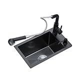 Kleines Waschbecken aus schwarzem Edelstahl, Einzelbecken, Barwaschbecken, mit Schalldämpferpolster, ausziehbarer Wasserhahn für die Wäsche auf dem Balkon