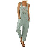 MICKURY Sport Shorts Damen Jeans Jogginghose Muay Thai Shorts Damen Eleganter Jumpsuit Damen Extra Lange Jogginghose Frauen Casual Boho Print Pocket Strampler Langer Playsuit Strap Button Jumpsuit